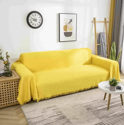 Inspire Curations Nordic Cotton Blend Tassel Sofa Throw Blanket n2 Yellow l130x180