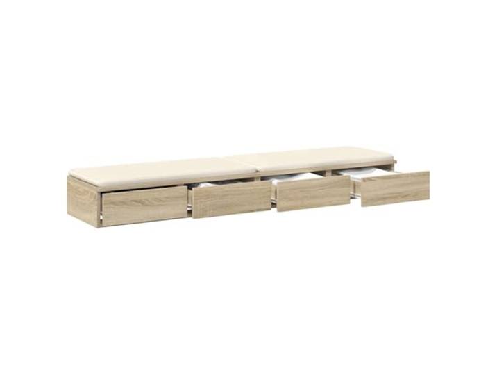 KTHLBRH Bettkasten Eiche Sonoma 160 x 36,5 x 16,5 cm 4 Schubladen Mehrschichtiges Holz, Drucköffnung, doppelte Funktion als Sitz oder Stufe, jede Schublade hält bis zu 5 kg