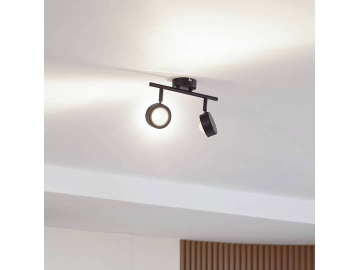 Lindby Deckenleuchte Jyla, 2-flammig, schwarz matt Jyla Lindby, dimmbar, schwarz, für Arbeitszimmer / Büro, Metall, Modern, Strahler