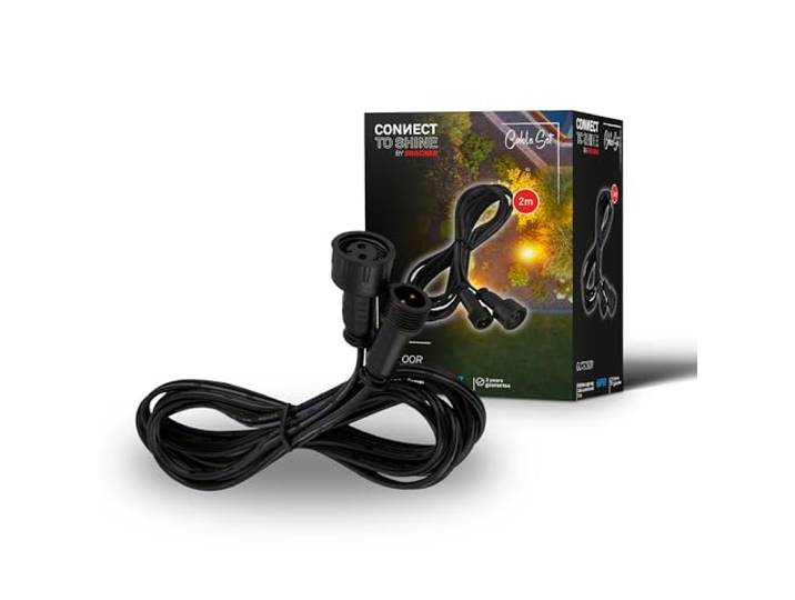 BRILONER - Connect to Shine 12V Gartensystem 2m Verlängerungskabel, Erweiterung, IP67 gegen zeitweiliges Untertauchen, Steckverbindung, Zubehör, 2m, Schwarz