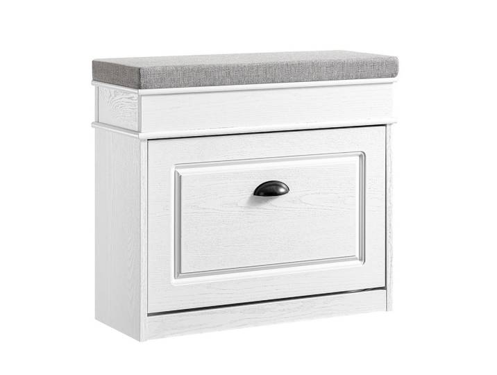 SoBuy Schuhbank Weiß, Holzwerkstoff, 61x51x24 cm, Garderobe, Schuhaufbewahrung, Schuhregale