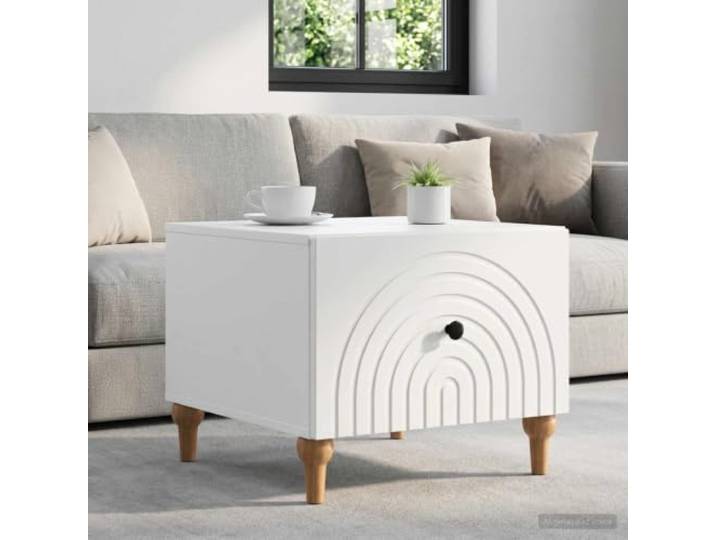 HKPWRBFG Couchtisch mit Schublade, Wohnzimmertisch Holzwerkstoff, Weiß Vintage-Look, Konische Beine, Stabiles Stauraum-Design
