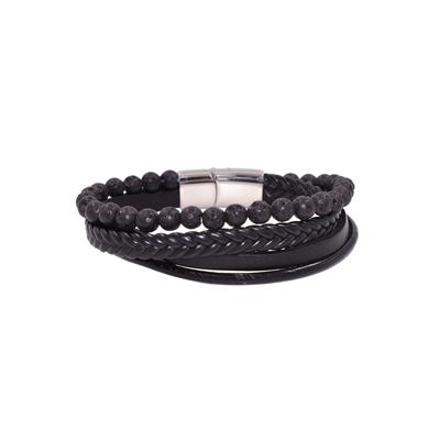 Lederarmband FIRETTI "Schmuck Geschenk Armschmuck Edelsteinarmband Lava", schwarz-weiß (schwarz, weiß, edelstahlfarben, schwarz), Armbänder, Herren, 20cm, Edelstahl Lava Leder, Edelstahl, Lava, Leder, Lederarmband, Made in Germany - mit Lavastein