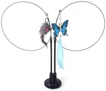 Uplift Picks Double Headed Cat Teaser Stick Suction Cup Interactive Mouse Feather Toy With Bell 01