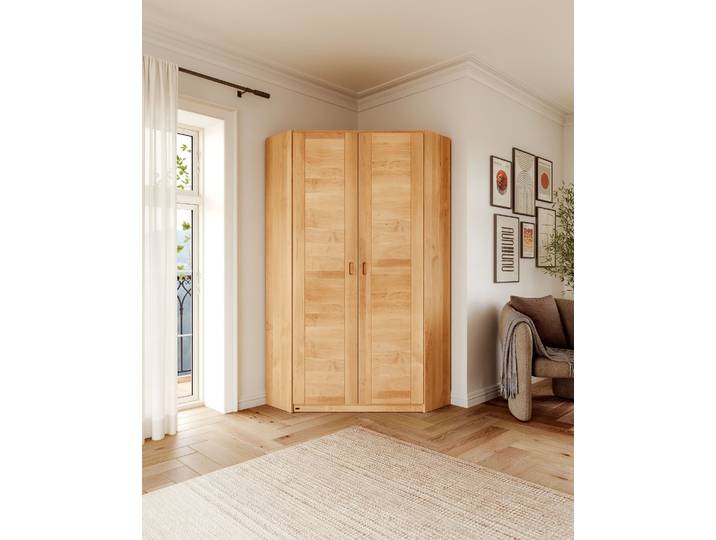 Naturwohnen Eckschrank Massivholz naturweiß Höhe: 204 Emil mit bioola® colour inkl. 1 Kleiderstange, 8 Einlegeböden 100% Bio & 100% Vegan