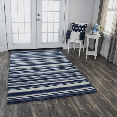 Alora Decor Bermuda Blue, Ivory, and Grey Stripe Hand-tufted Rug
