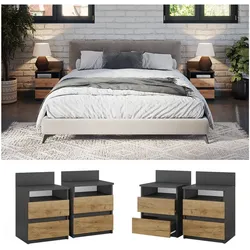 Vicco Nachttisch 2er Set Monty, 39,6 x 59,1 cm, Anthrazit Eiche, 2 Schubfächer
