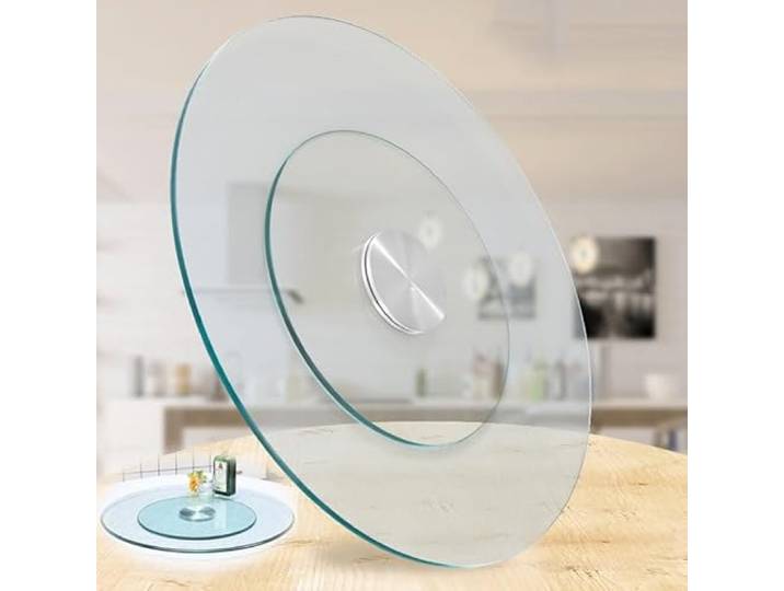GHFTCCF 60cm/70cm/80cm/90cm/100cm Lazy Susan Drehteller, große gehärtetes Glas drehplatte, Runder Transparent Servierplatte Für Küche Esstisch(Color:85cm/34in)