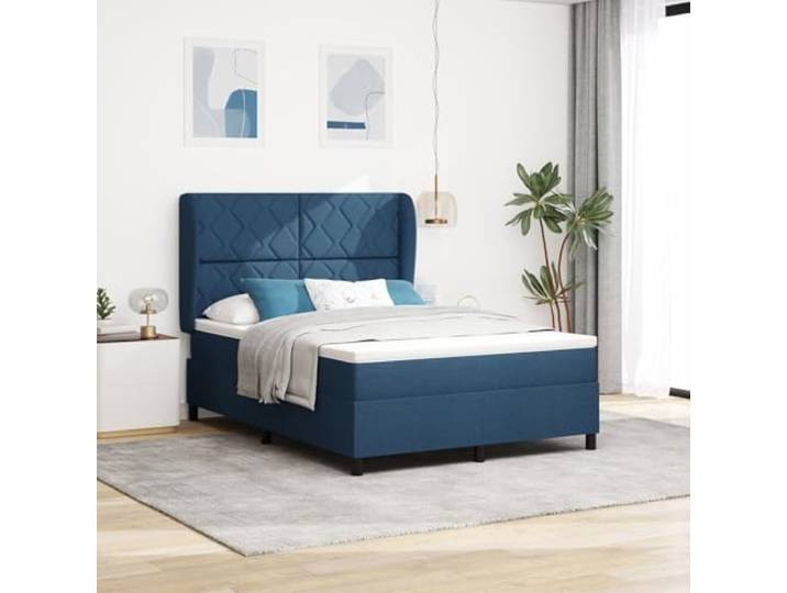 SKTQYQO Boxspringbett mit Matratze - Blau, Mehrzweck-Bettgestell, multifunktional, geeignet für Hotels und Studios, 140 x 190 cm, Stoff