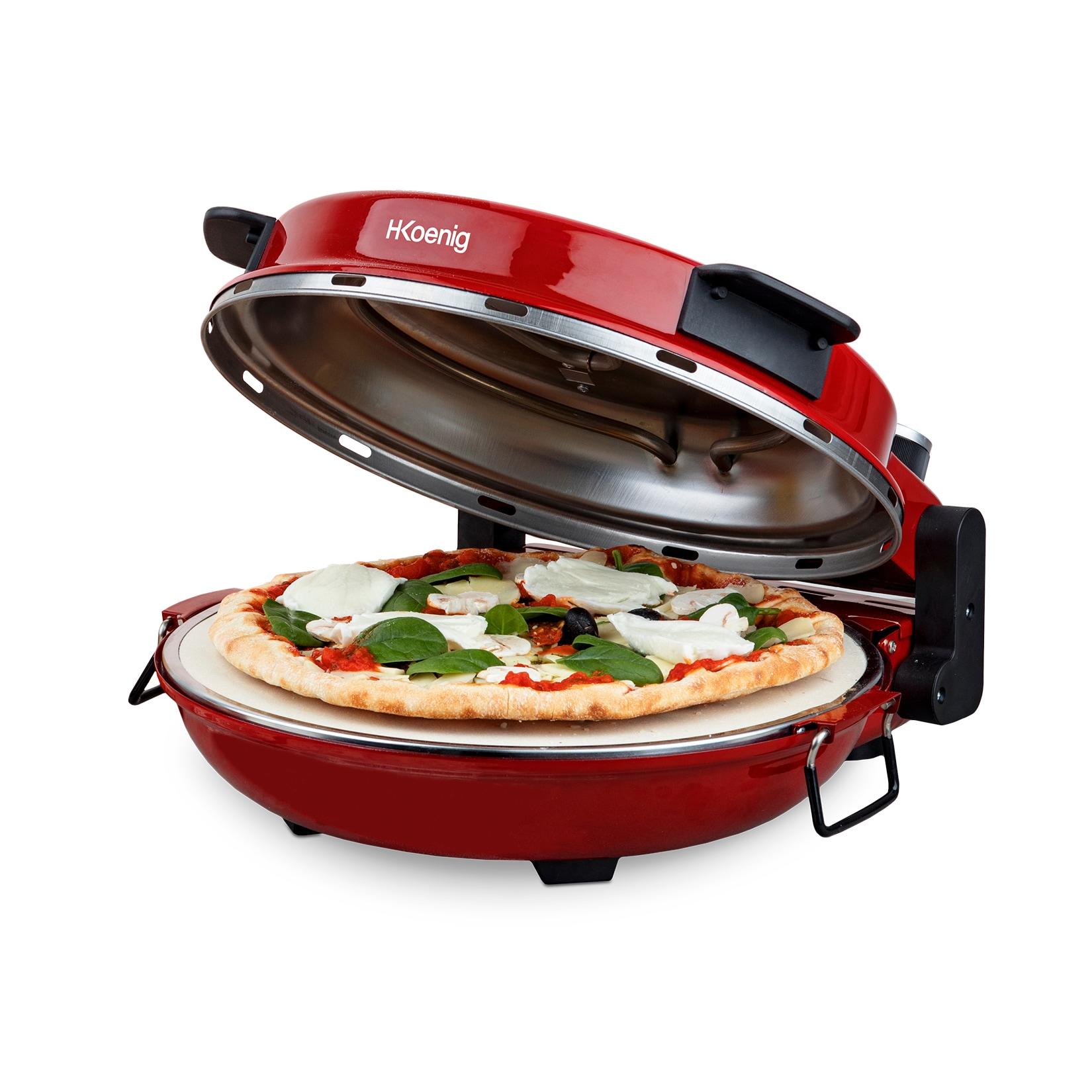 H.Koenig NAPL350 Pizzaofen, Pizza Durchmesser 32 cm, 350 Grad C, Keramik Steinplatte, Aluminum, Rot