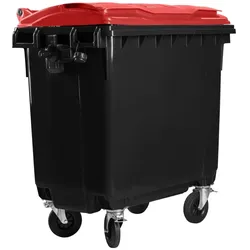 Hardwex Müllcontainer 660 l Schwarz mit rotem Flachdeckel