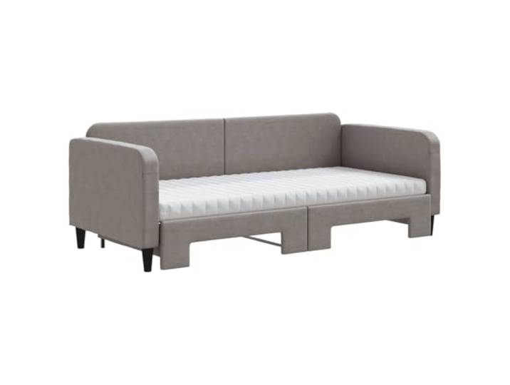 KTHLBRH Ausziehbares Schlafsofa 2 in 1 Taupe 2 Matratzen 90 x 200 cm Struktur aus Holz und Metall, Stoff 100 % Polyester, Lattenrost inklusive, für Wohnzimmer und Schlafzimmer