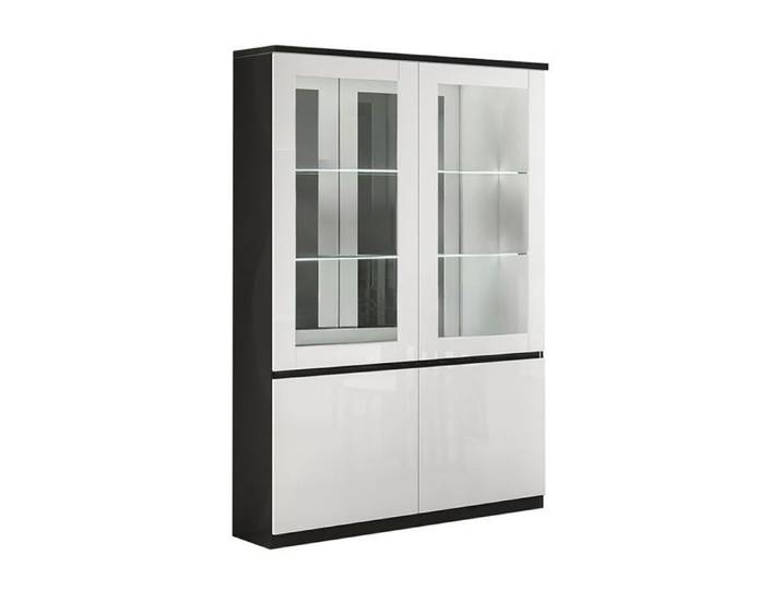 DEYTON - Vitrine 4 Portes Laquée Noir et Blanc Brillant avec Leds