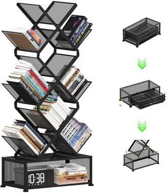 No "9-Tier Space Saving Bookshelf with Storage - 9.5""D x 17""W x 40""H"