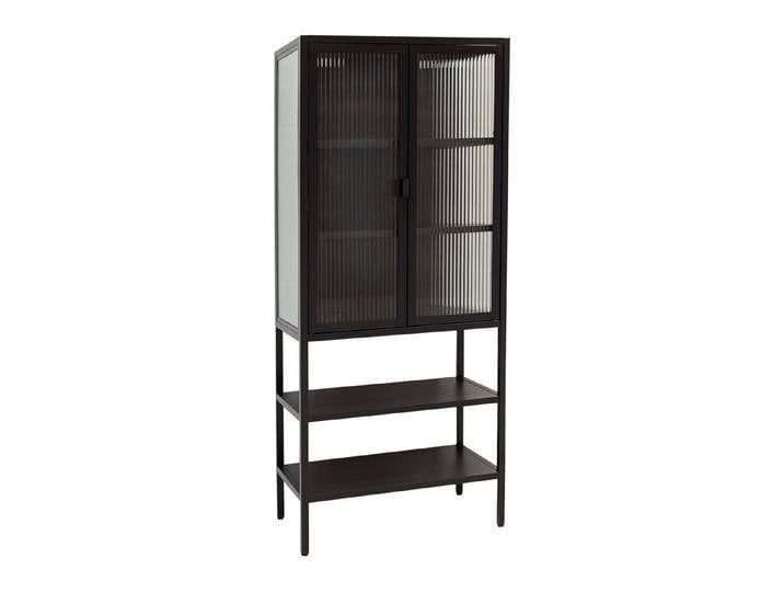 osoltus Sideboard osoltus Vitrine Schrank Riffelglas Stahl cube Schwarz Industrial 146
