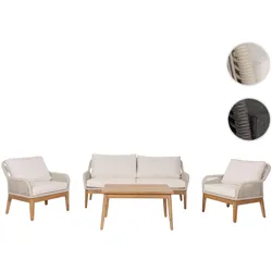 Gartengarnitur HWC-H56b, Lounge-Set Gartenlounge Sofa Sessel Tisch, Seilgeflecht Rope Holz Akazie ~ creme