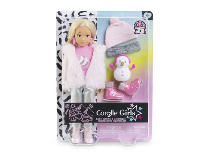 Corolle Girls Valentine Winter Set, Aankleedpop in Winteroutfit met Knuffel Jas, 4-delig Accessoires, Vanillegeur, 28 cm, vanaf 4 jaar