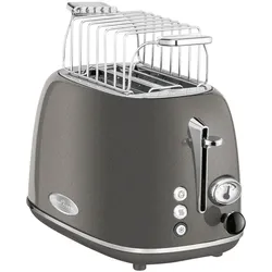 Proficook TA 1193 Toaster Brotröster, Breitschlitz 2 Scheiben, Toaststufenanzeige, 3 Funktionen, Brötchenwärmer, Grau, 800W