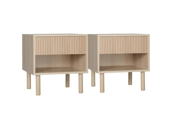 ComfortXL Nachtschrank 2er-Set De-12931 Schublade und offenes Fach Naturholz, Naturfarben, 47x50x47 cm, Schlafzimmer, Nachtkästchen