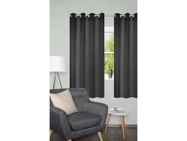 Vorhang HOME BASICS BENOGA 2er SET , schwarz, B:135cm H:175cm, Polyester, Gardinen, Vorhang, SET, Ösenschal, Uni, Dekostruktur