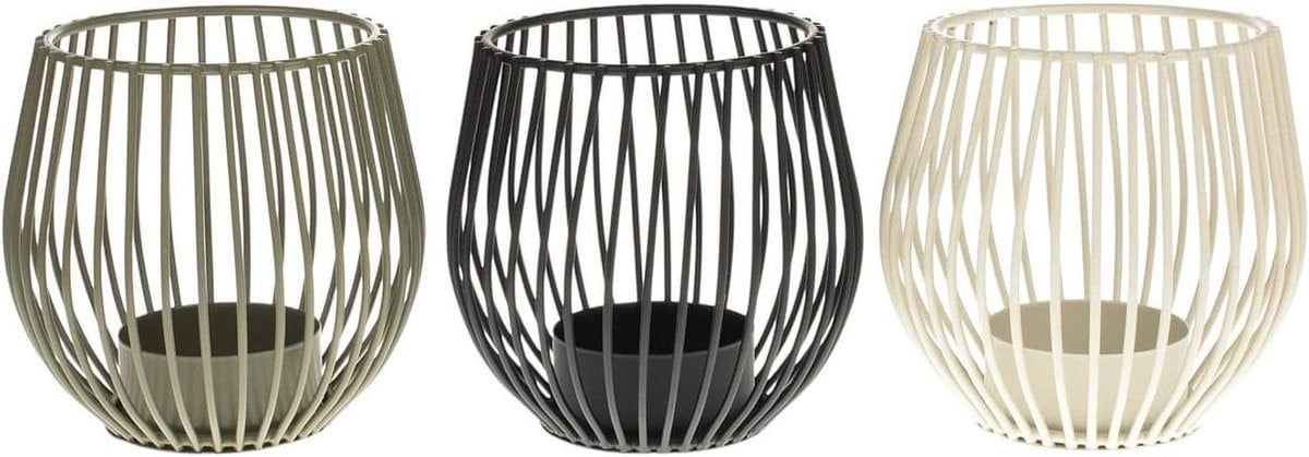 Set van 3 meerkleurige metalen theelichthouders met kooi-look voor sfeerverlichting