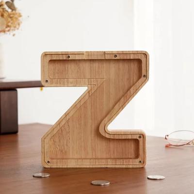 Inspired Finds Wooden Alphabet Piggy Bank A To Z Transparent Acrylic Money Box Children Toy Storage Decor z