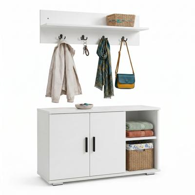 Garderobenschrank VCM "Diele Garderoben Set Schuhschrank Sitzbank Gados L", weiß, B:90cm T:30cm, Obermaterial: 100% Holz Wood., Schränke, Garderobenschrank