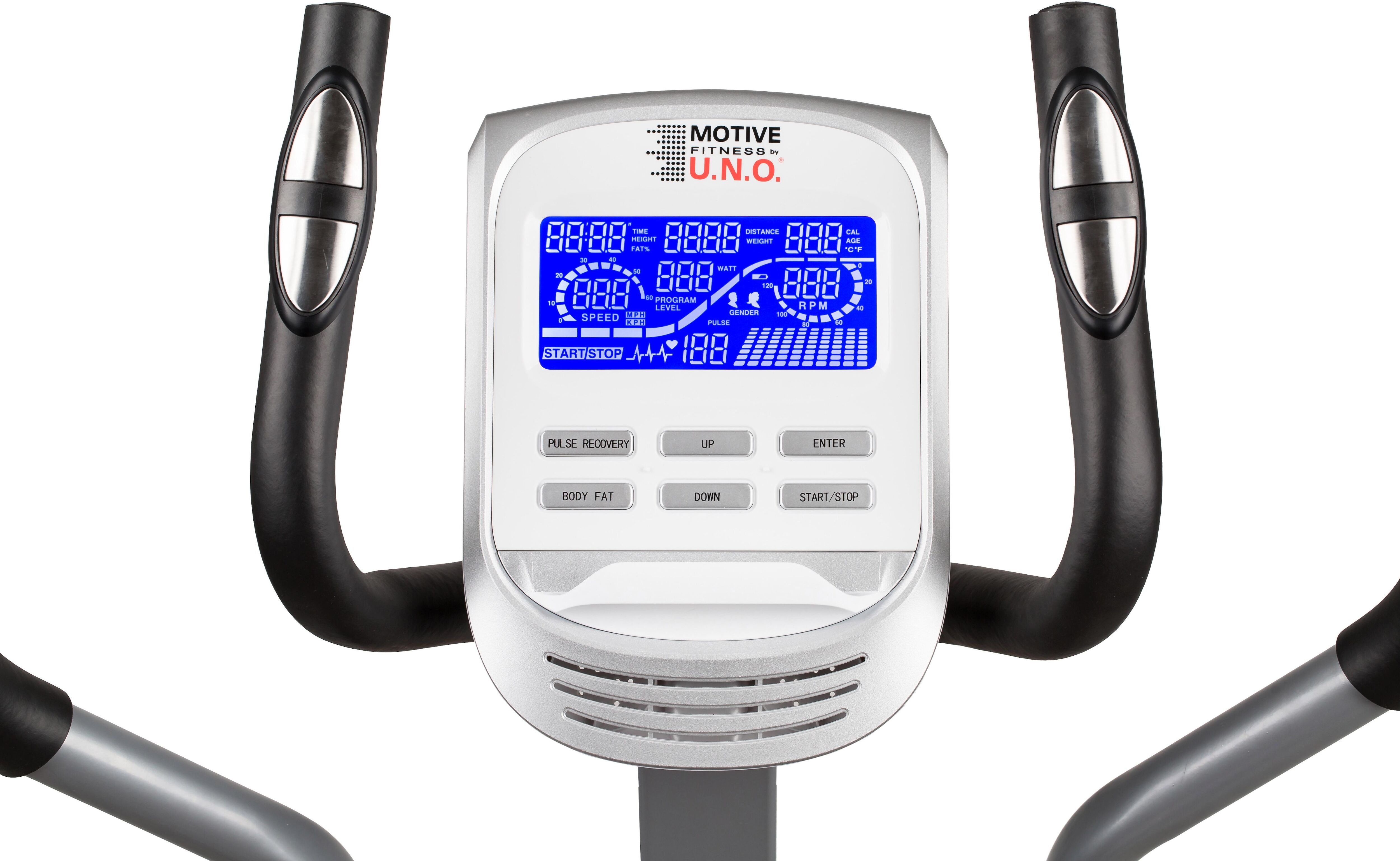 Crosstrainer-Ergometer "CT 1000 (mit/ohne Unterlegmatte)" Gr. 1, weiß, MOTIVE FITNESS BY U.N.O., Crosstrainer, Kinder, ohne Unterlegmatte, Crosstrainer-Ergometer, 120 kg max. Benutzergewicht, 24 Widerstandsstufen, B:62cm H:146cm L:119cm