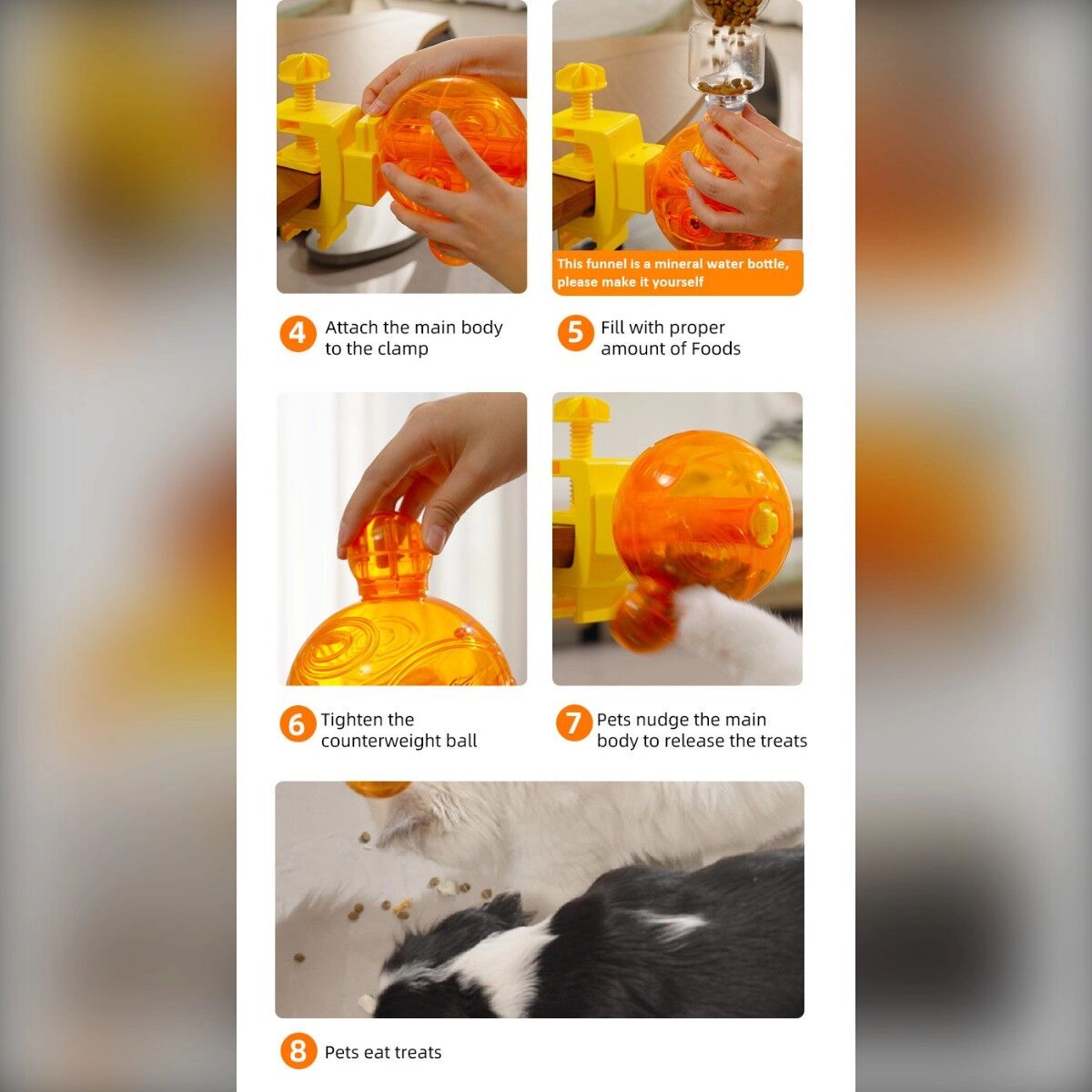 INF Leckerlispender zum Einclipsen Little Orange – Verstellbare Klemme, Selbstausgabe, ABS interaktives Puzzle für kleine und