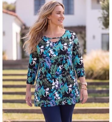 Plus Size Women's Seasonless Swing Tunic by Catherines in Black Leaf (Size 6X)