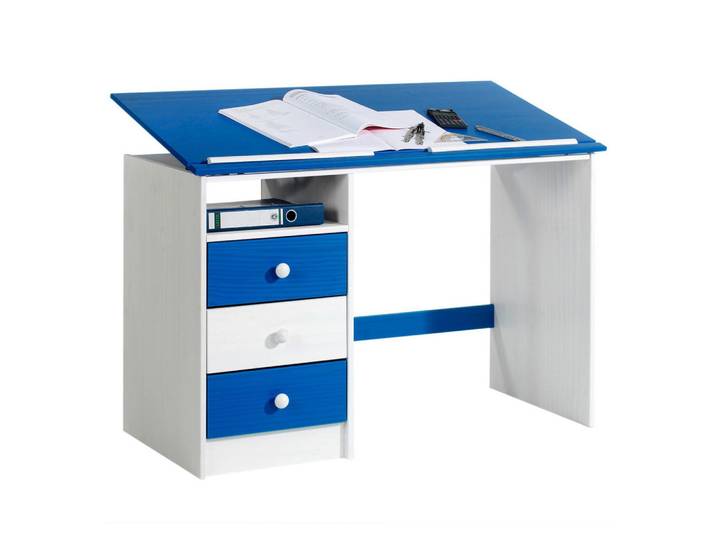 Idimex Kinderschreibtisch Kevin weiß/blau, Weiß, Blau, Holz, Kiefer, Mode, Rechteckig, 115x73x60 cm, Babymöbel & Kindermöbel, Kinderzimmer & Jugendzimmer, Kinderschreibtische