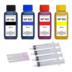 Nachfüllset für HP 932 + 933 Druckerpatronen - 4 x 100 ml Druckertinte + Zubehör