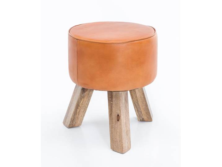 Tabouret en cuir véritable, marron