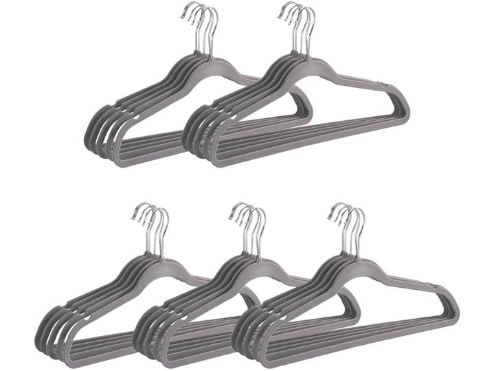 Kleiderbügel WENKO, grau, B:45cm H:0,4cm T:0,4cm, Kunststoff, Kleiderbügel, Kleiderbügel, Kunststoff, beflockt, 45 cm