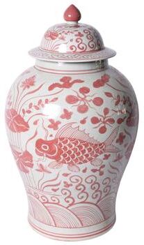 Legend of ASIA Coral Red Fish Temple Jar