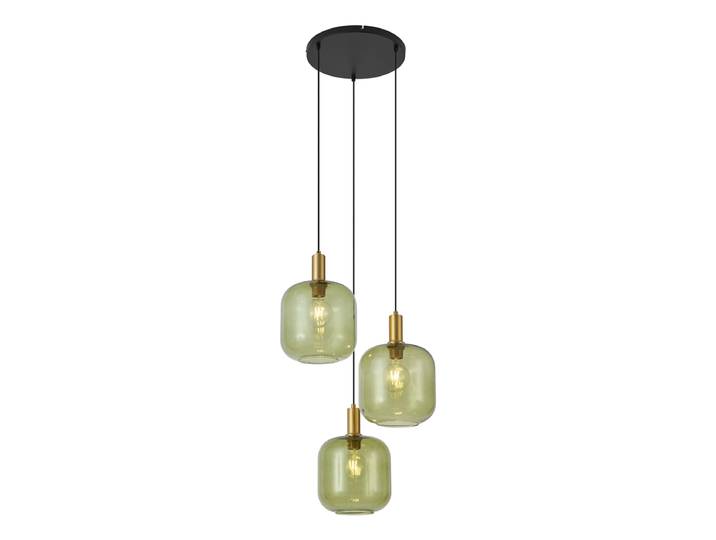 Suspension Chic d'Hôtel Noire avec Verre Doré et Vert 3 Lumières