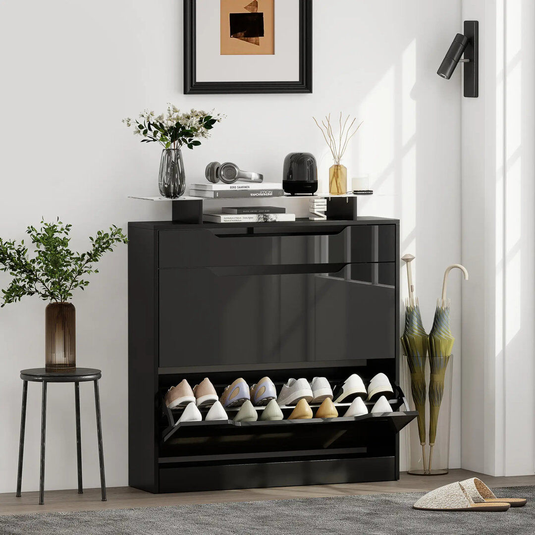 Brayden Studio 16 Pair Shoe Storage Cabinet Black 16