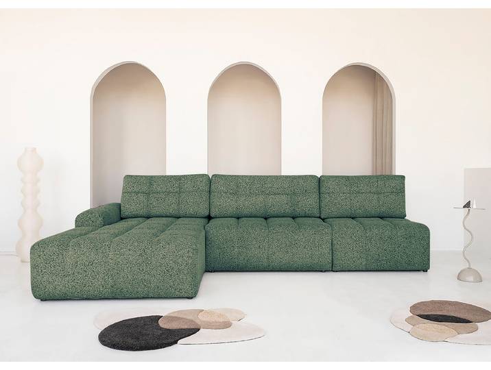 Ecksofa offen mit Schlaffunktion Türkis/Beige/Türkis Strukturstoff Purna 338 x 94 x 184cm Ausrichtung links Modern