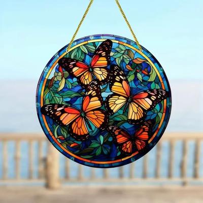 Inspired Finds Butterfly Acrylic Suncatcher Round Window Hanging Decorative Sun Catcher Wall Art monarch Cluster Glass