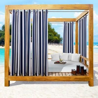 Commonwealth Home Fashion, Inc Bayport Stripe Semi Sheer Wide Curtain Pair, 100 x 108, Indigo