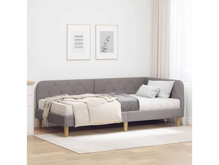 RJPLMFV Bettgestell, Eckbett, Taupe, 90 x 190 cm, Stoff Mit Schaumstoffmatratze, Polyesterbezug, L-Design, platzsparend, einfache Reinigung