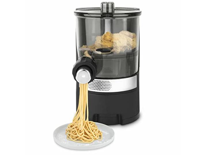 H.Koenig Machine à pâtes HOMY90\, 600g de pâte\, 375ml d'eau\, 6 programmes automatiques sans gluten\, 7 moules à pâtes: Spaghetti\, Penne\, Lasagne\, Fettucine\, Tagliatelle\, Balance intégrée\, 220W