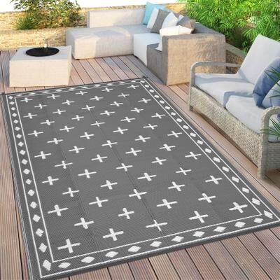 Garvee Cross Pattern Waterproof Reversible Outdoor Patio Rug