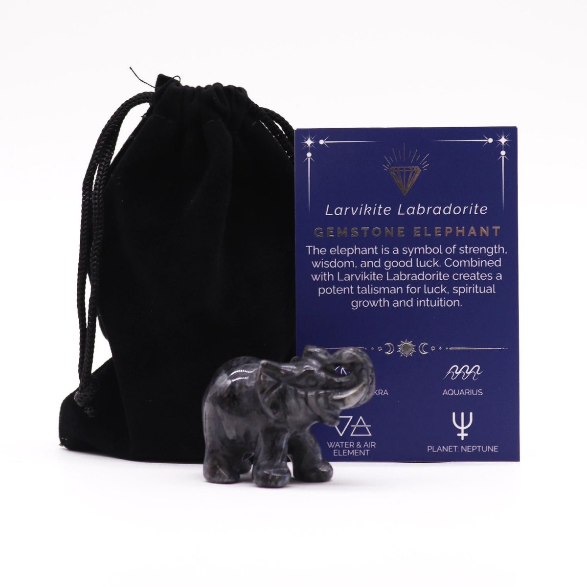 Ancient Wisdom Edelsteen Geluksolifant Larvikiet Labradoriet 50 x 35 x 25 mm