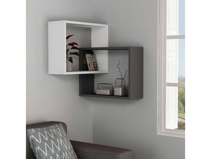 Etagère murale d'angle 2 cubes MARFA - Blanc / Anthracite