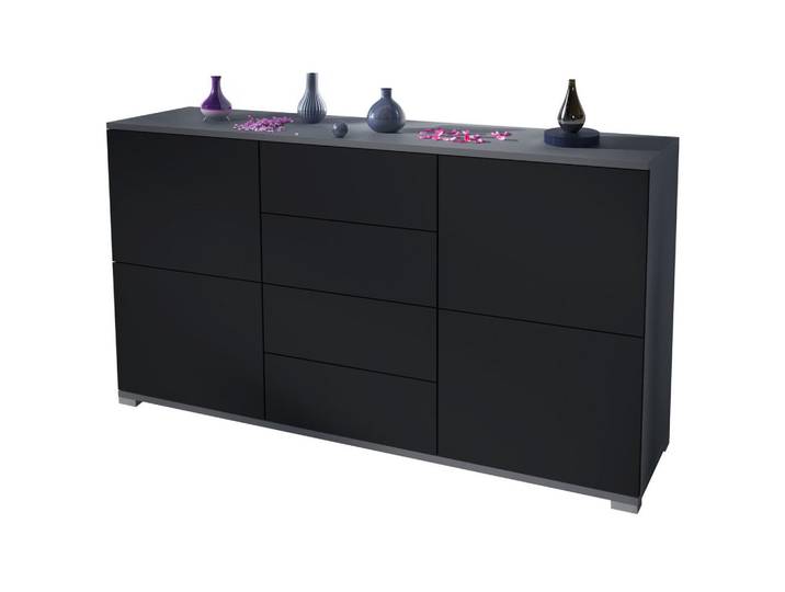 Vladon Sideboard Rova Schwarz matt, 138.5x75.5x35 cm, Kleinmöbel, Kommoden, Sideboards