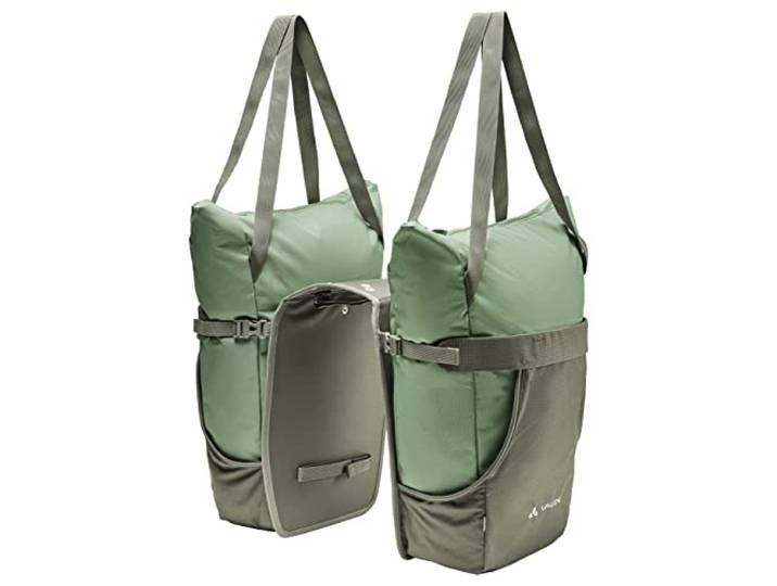 VAUDE Radtaschen Twinshopper willow green Zwei herausnehmbare Umhängetaschen im Holster, bis 12 kg Zuladung, Regenhülle dabei, 1260 g