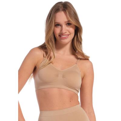 Bügelloser BH MAGIC BODYFASHION "Comfort Bra", Damen, Gr. M, N-Gr, braun (cappuccino), Obermaterial: 89% Polyamid, 11% Elasthan, unifarben, figurbetont, BHs, bequemer nahtloser und bügelloser Träger-BH