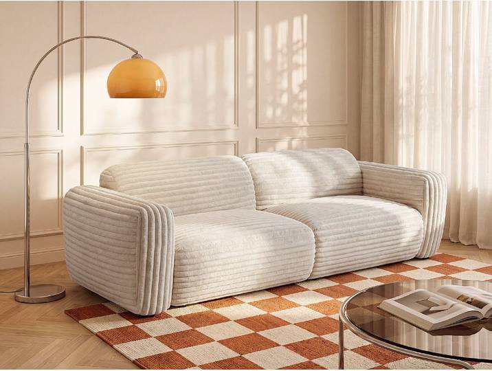 Sofa 4-Sitzer aus Samt - Cord mit großen Rippen - Beige POGNI