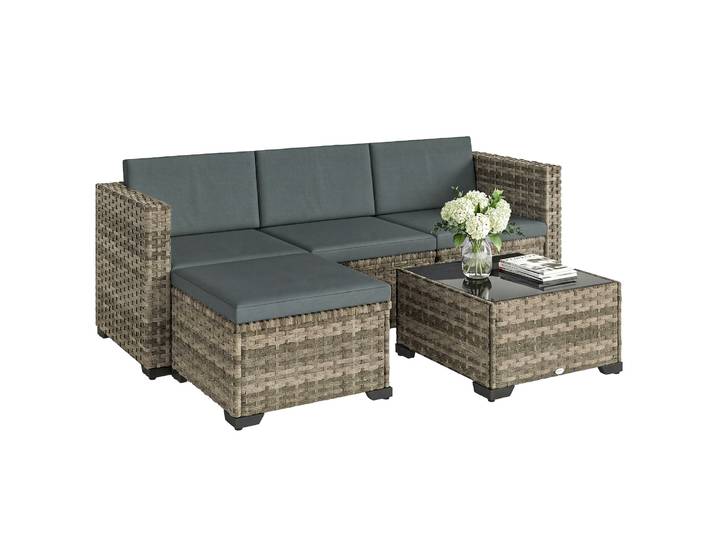 Ensemble de meubles de jardin en rotin Outsunny 5 pièces avec coussins